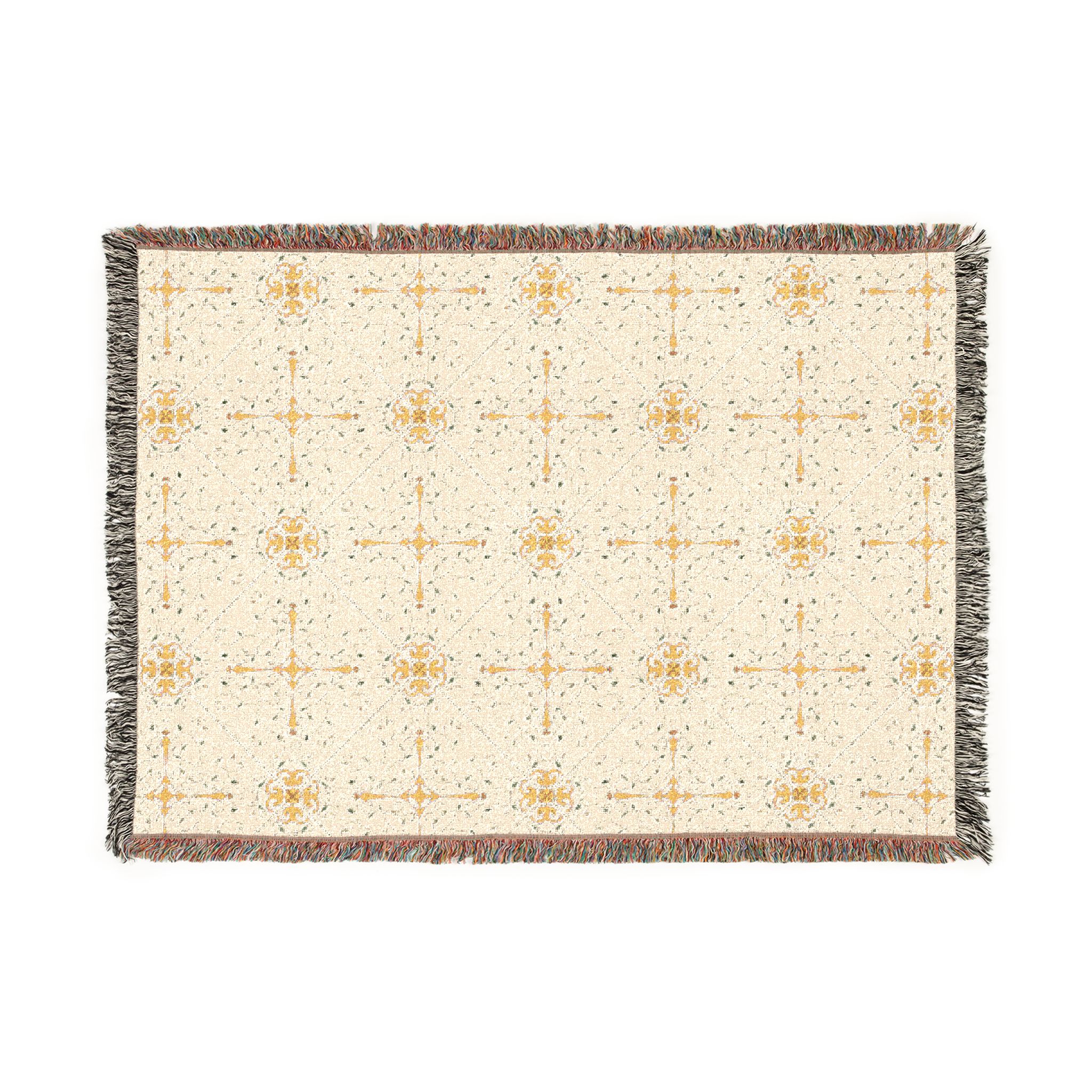 Plaid en coton tissé Ornement Crème & Jaune Or