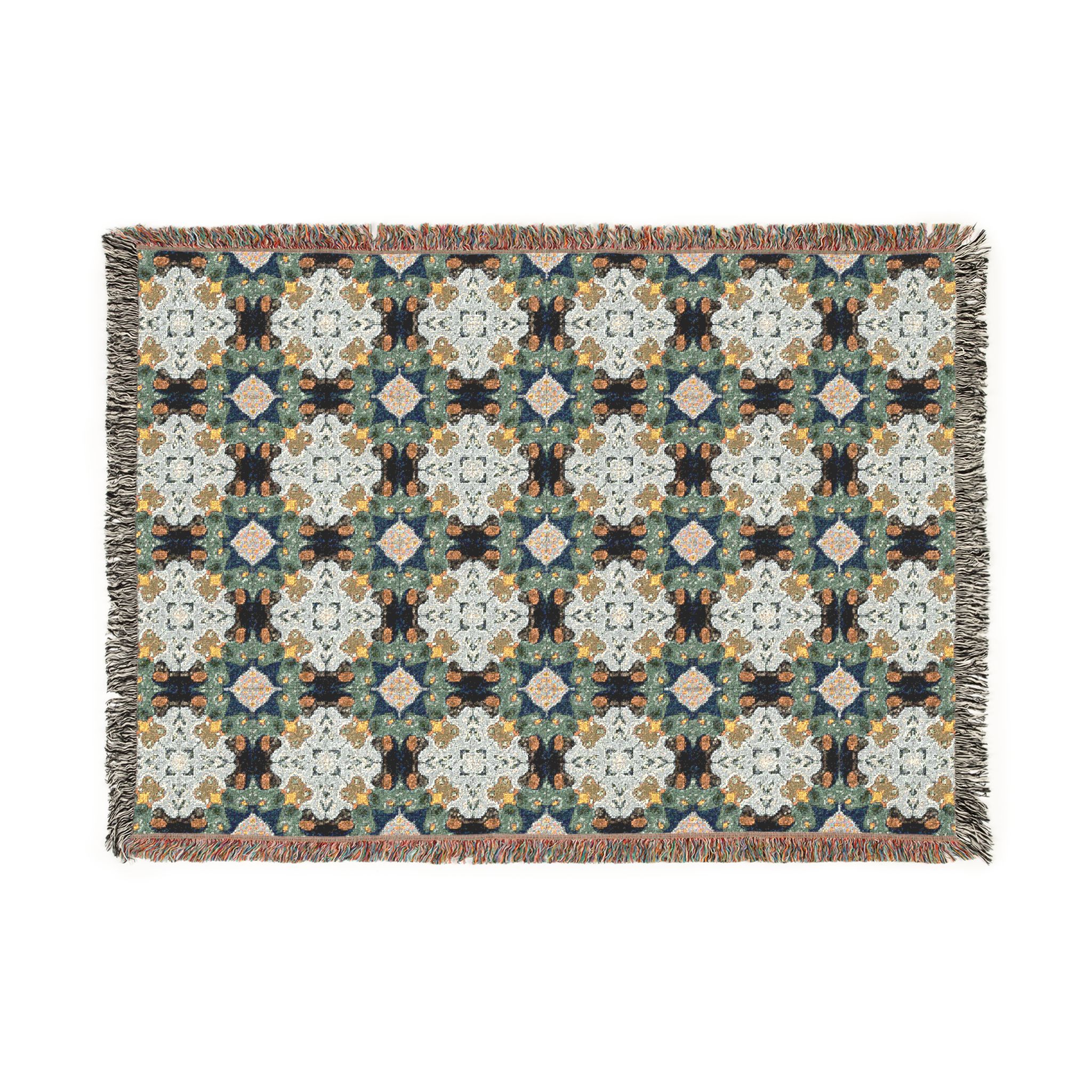 Plaid en coton tissé Ornementale Vert