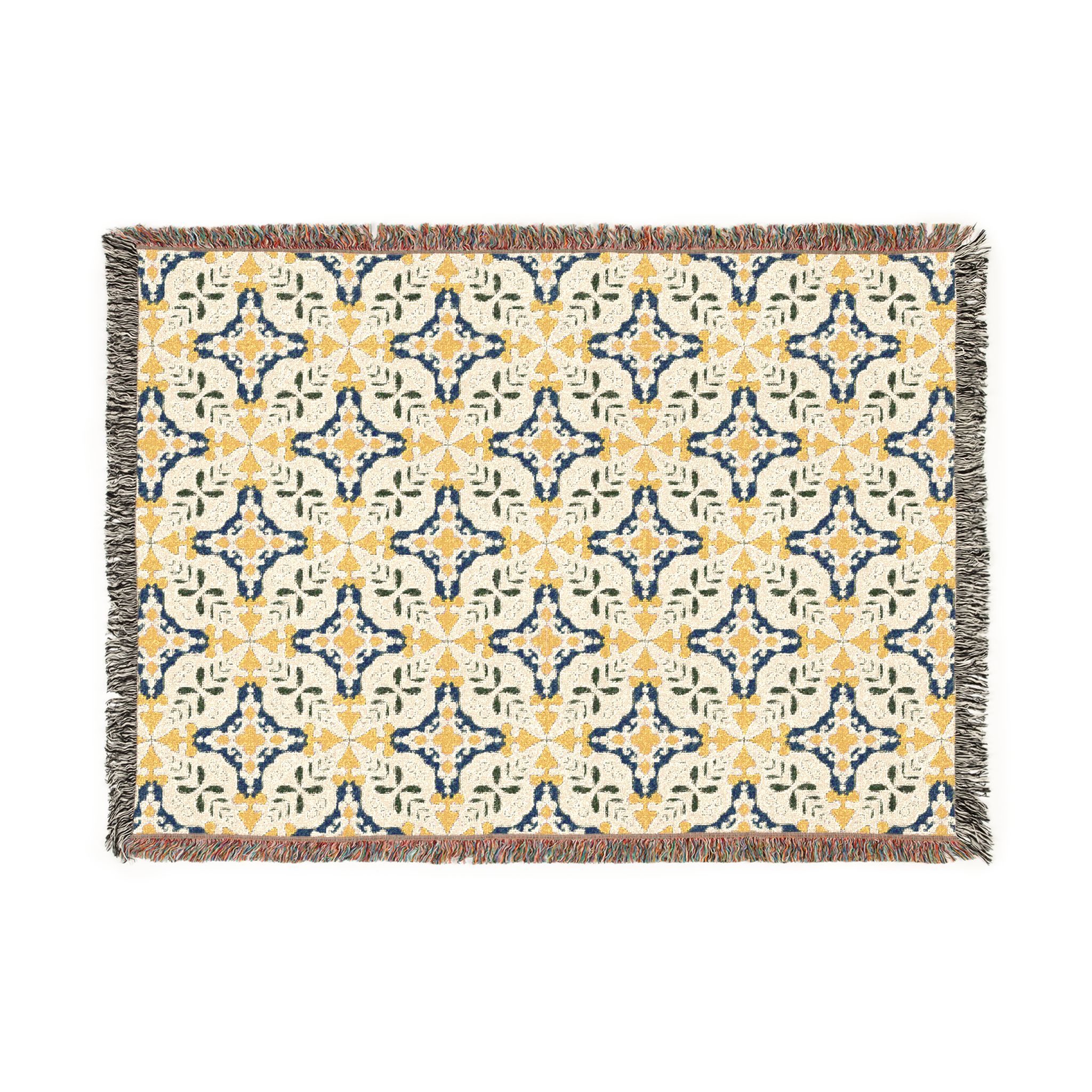 Plaid en coton tissé Azulejos Jaune & Bleu